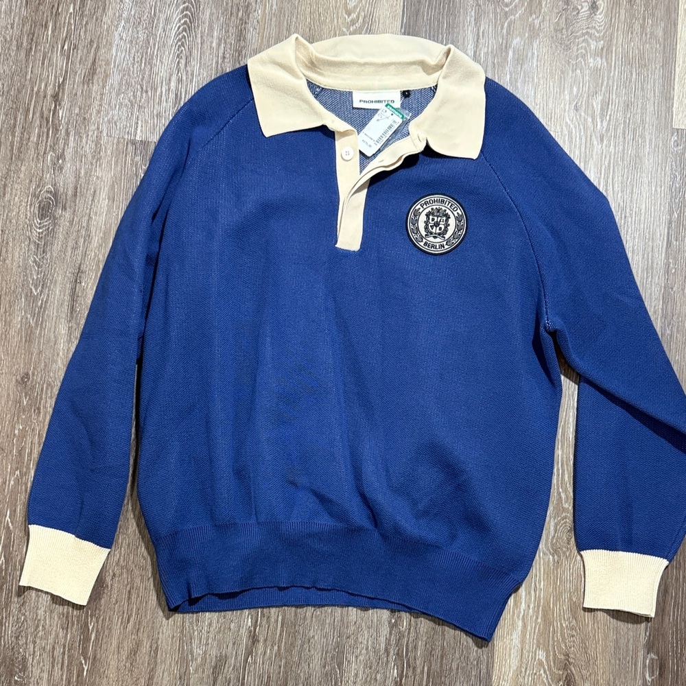 NWT Prohibited Navy and Beige Men's Sweater